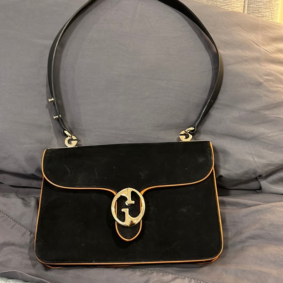 Gucci Handbags - Gucci black suade purse w cognac leather trim